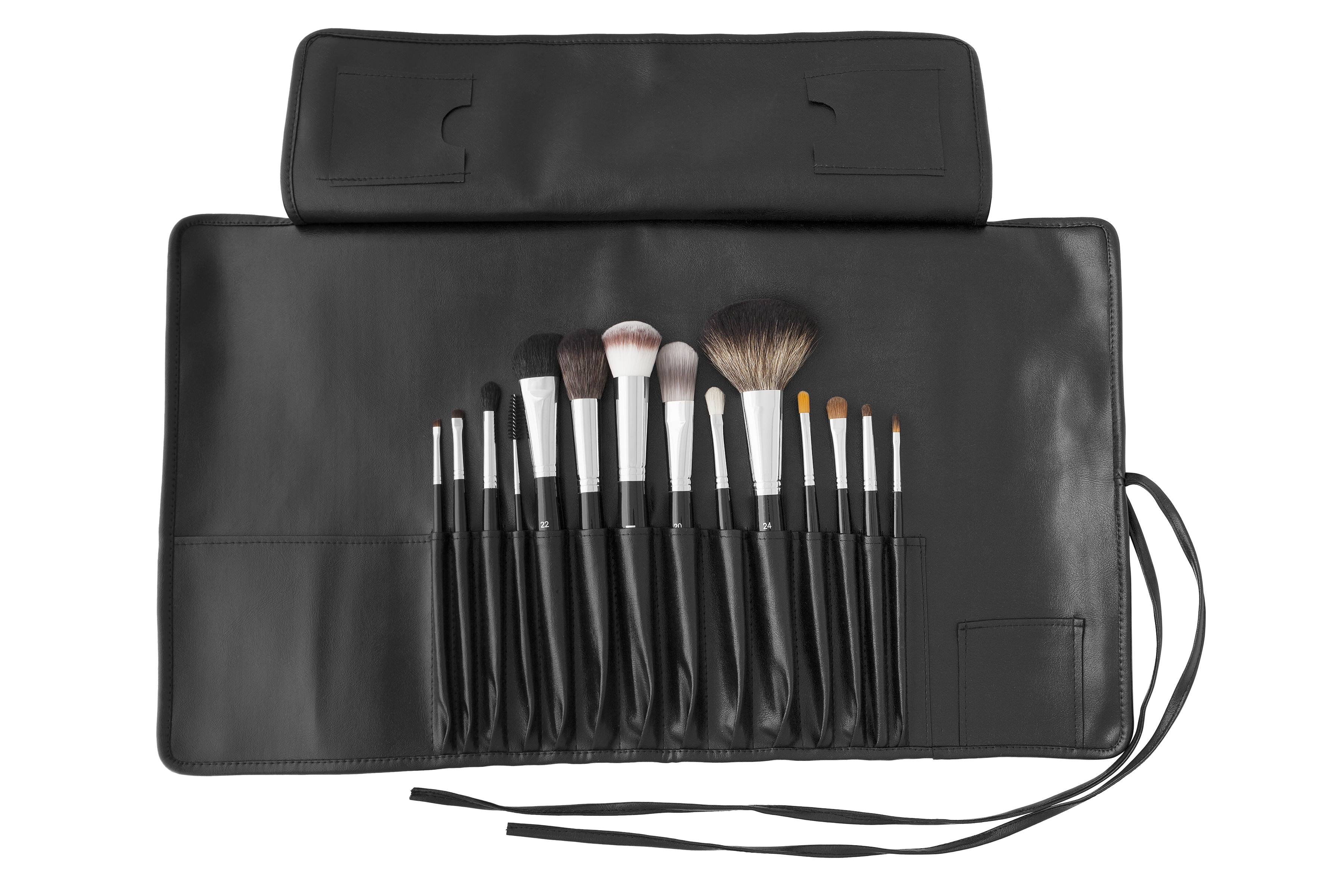 Set de brochas de maquillaje profesionales con manta de piel sintética Maiko